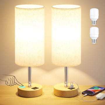 Bedside Table Lamp Set of 2 – 3-Way Dimmable Touch Lamps