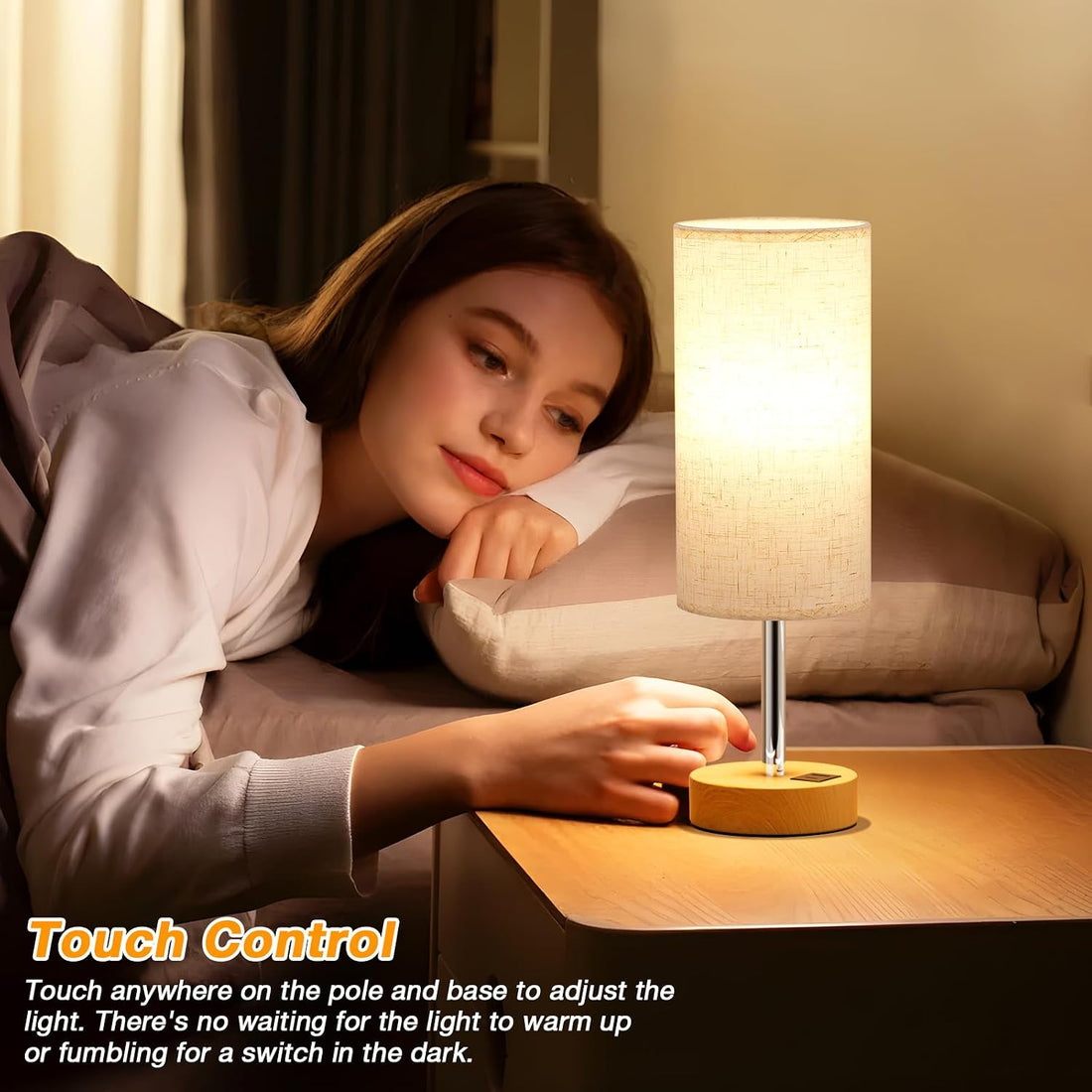Bedside Table Lamp Set of 2 – 3-Way Dimmable Touch Lamps