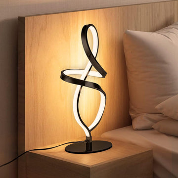 Modern LED Spiral Table Lamp – 12W Black Dimmable Nightstand Lamp with Touch Control