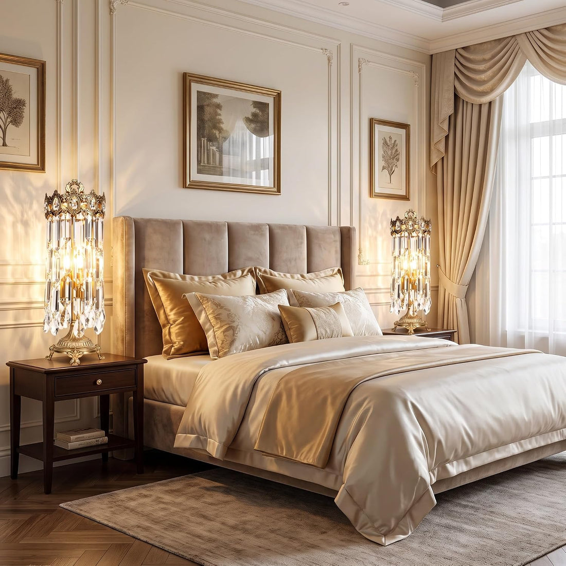 Vintage Crown Crystal Table Lamp | 3-Color Dimmable